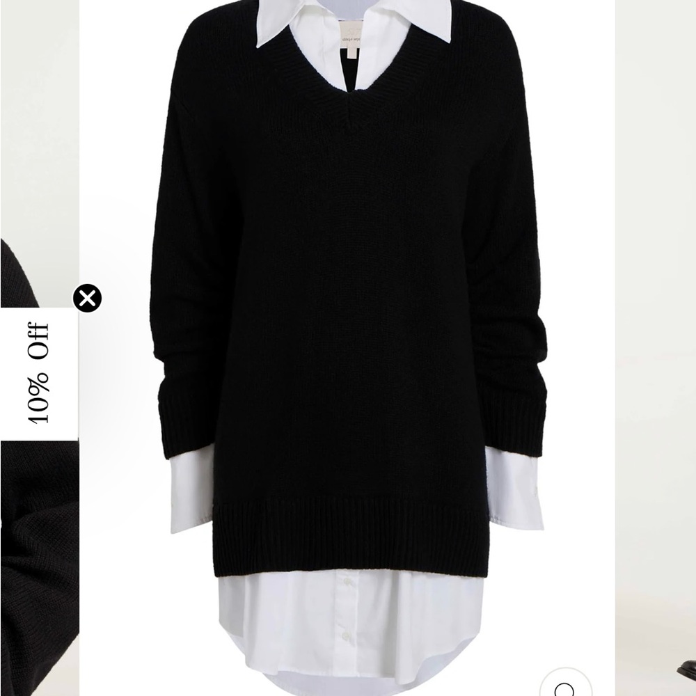 Cinq à Sept Grey V-Neck Sweater with Blue Shirt Detail